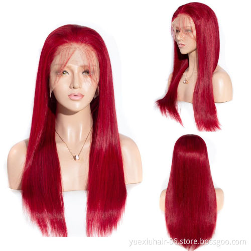 HD Transparent 13x6 Lace Frontal Human Hair Wig 250% Density Burgundy Ombre Color Brazilain Virgin Hair Straight Wig For Women